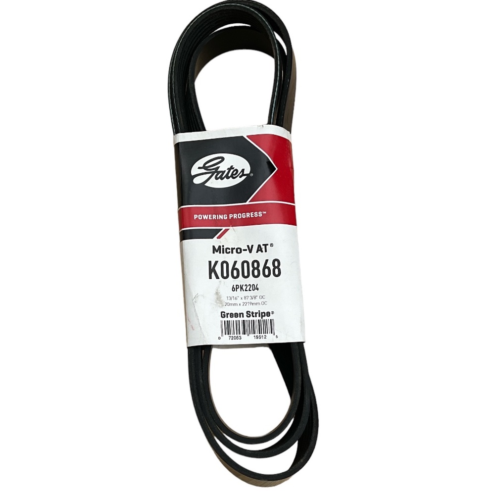 Serpentine Belt Micro-V Gates K060868 6PK2204, 13/16" x 87 3/8" GREEN STRIPE